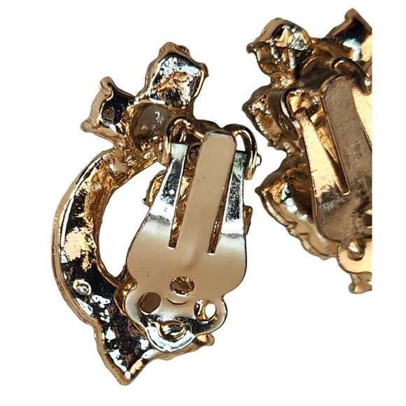 Vintage Gold-Tone Clip-On Earrings With Aurora Borealis Rhinestones 1" x .5" - Picture 9 of 10
